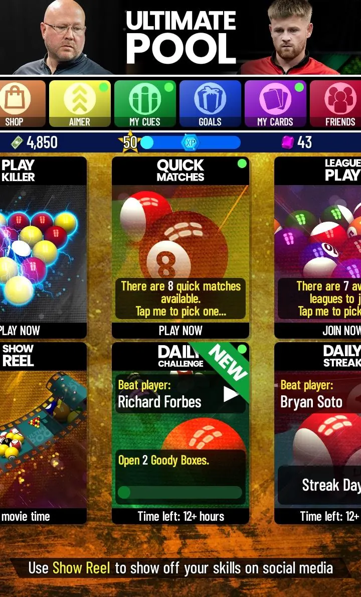 Ultimate Pool Mobile menu screenshot