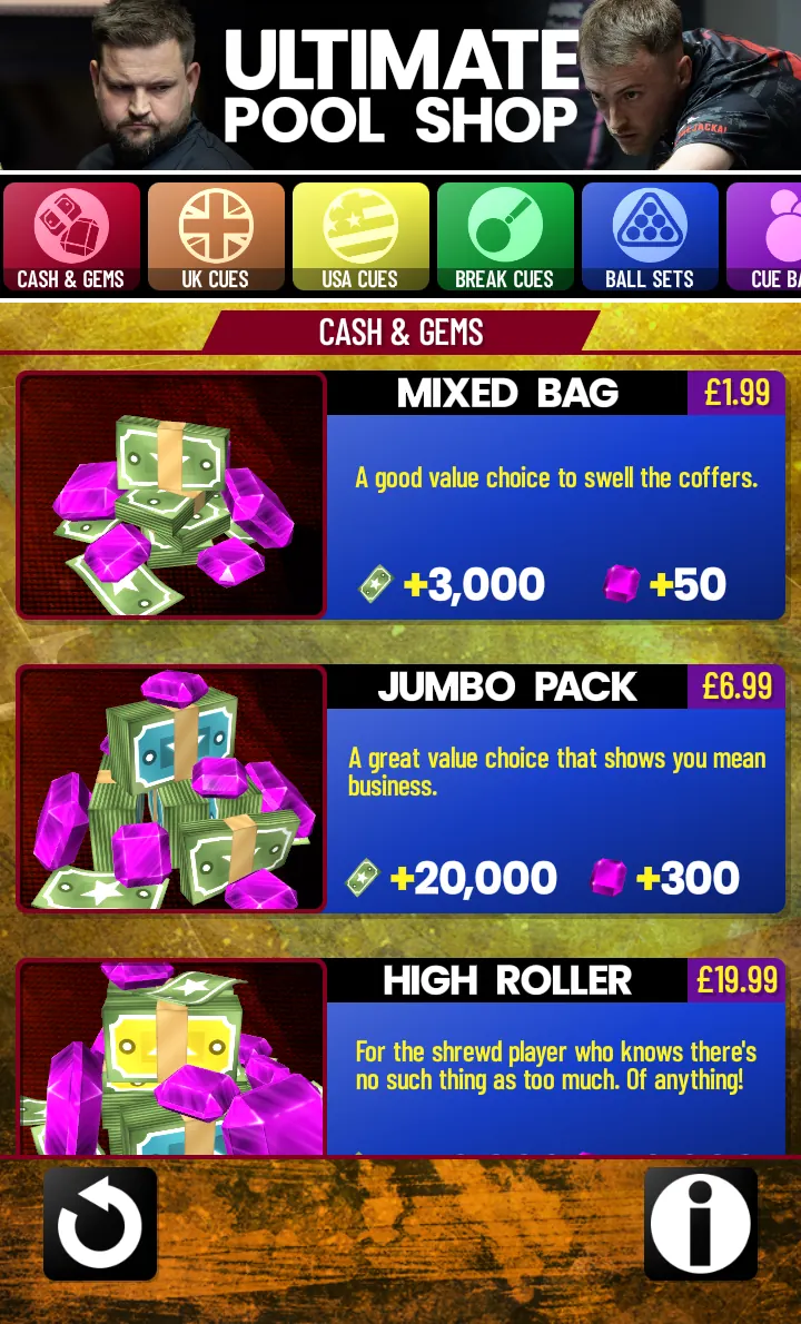 Ultimate Pool Mobile shop and rewards screenshot